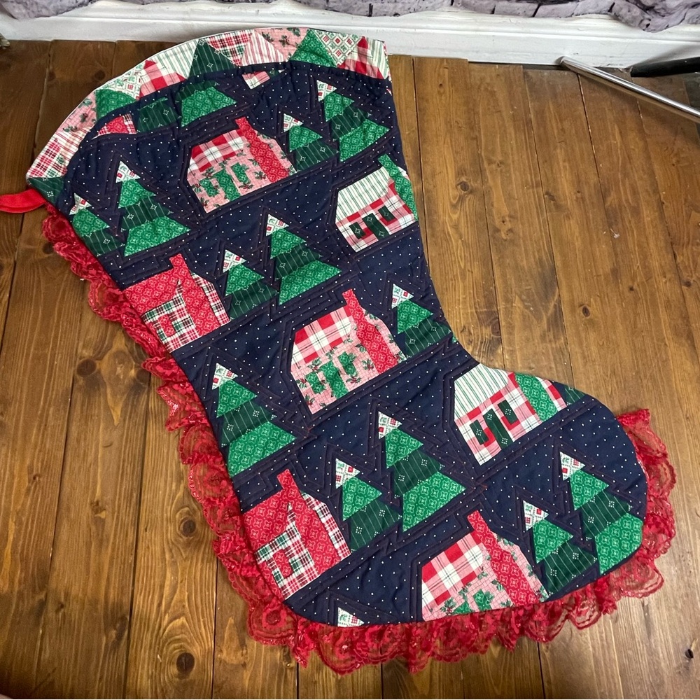 Quilted homemade jumbo oversized Christmas stocking